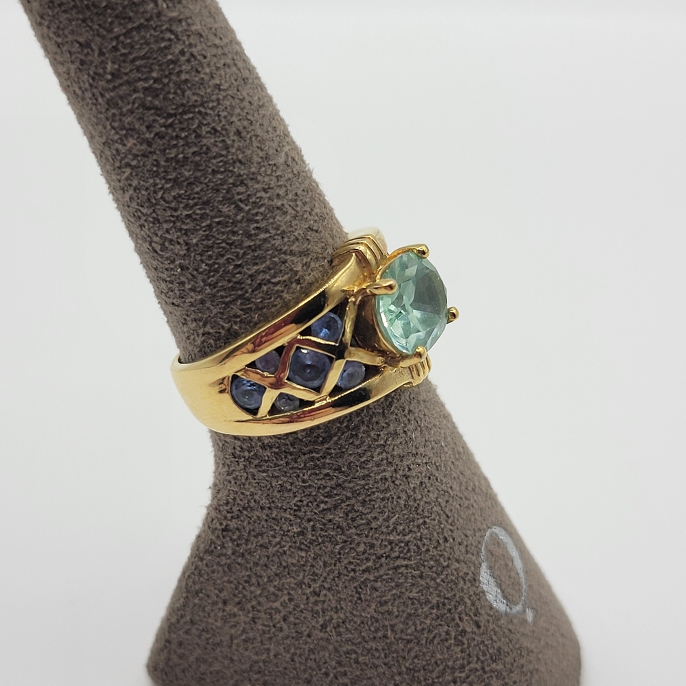 Vintage Sterling silver Vermil C^A Canada Aquamarine Lattice Filigree Ring - Picture 5 of 14